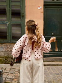 Loose Polka Dot Backless Women'S Shirt Lace up Pleated O-Neck Lantern Long Sleeve Blouses 2026 Spring Casual All-Matching Tops