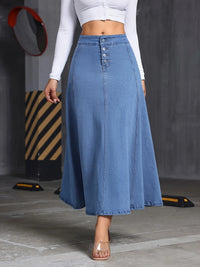 Ms. W'S Loose and Flowing Denim Skirt, with Elastic Front Front Pocket Fastening, Large-Sized Denim Skirt