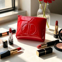 ’S Bag Premium Fabric Red Cosmetic Bag for Lipstick Blush & Powder Puff Storage Portable Makeup Organizer Perfect for Girls
