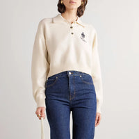 Beige Knitted Sweater for Women – Polo Collar
