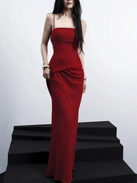 2026 Autumn New Solid Color Fashion Dress Women'S Strapless Pleated Suspender Waist Retraction Long Dresses 15Q1112