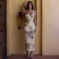 Summer New Style Women'S Chic and Sexy Sleeveless Halter-Neck Low-Neckline Irregular-Patterned Dress
