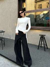 Solid Loose Spliced Button Fashion Pants for Women Patchwork Skirts Minimalism High Waist Pant Female Autumn Clothing