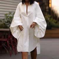 Loose Skirt Long Sleeve Shirt Slit Dress Outfits Women Party Casual Chic Cardigan Dress Elegant Solid Color Streetwear Vestidos