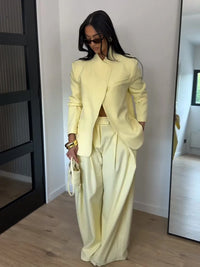 Casual Women'S Pants Set Full Sleeve One Button Jacket Straight Bottom Female Solid Sets 2026 Summer Fashion Chic Lady Outfit