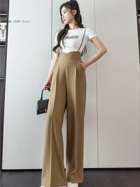 Summer Female Queen Casual Versatile High Waisted Overalls with Suspenders Wide Leg Pantsfor Women Daily Wear