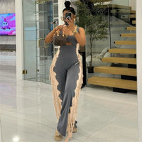 M-6207 European and American Fashion Women'S Casual Elegant Color-Blocked Individuality Tassel Casual Base Pant Jumpsuit