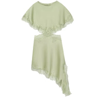 Lace Dress Asymmetrical Satin Dresses for Woman Summer Black Green Midi Vestido Elegant Party Hollow Out Evening Gowns