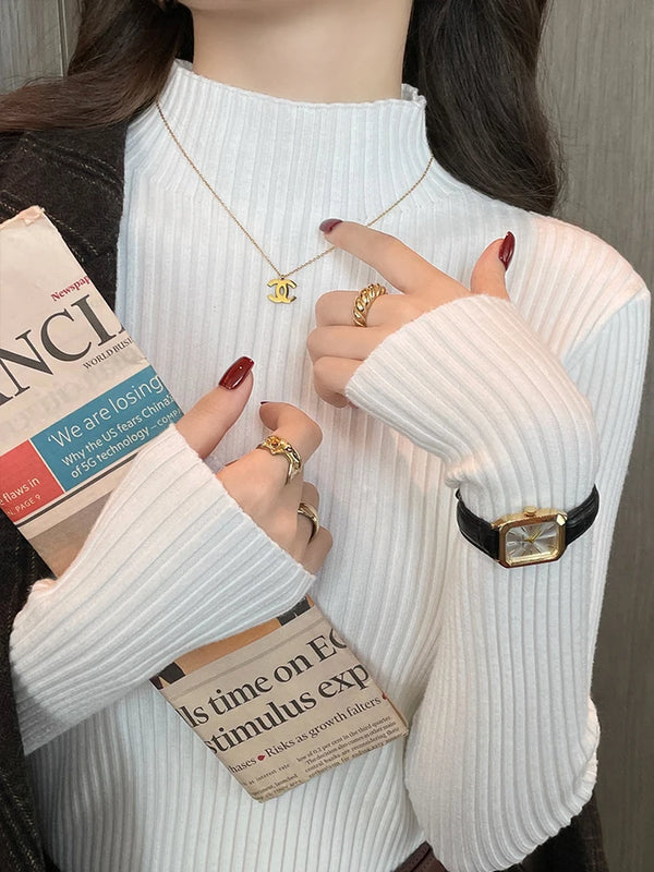 Solid Color Slim Tops Chic Autumn Winter 2026 Pullovers Women Long Sleeve Casual Turtleneck Warm Basic Sweater Knit Jumpers