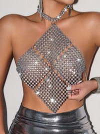 Sexy Y2K Clothes Rhinestone Corset Crop Top Women Summer See through Glitter Club Party Halter Tank Top Rave Outfit Cropped Tops