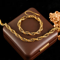 316L Stainless Steel Metal Wide Chain Necklace Bracelets Waterproof Jewelry Set Gold Color Chain Charm Jewelry Set Gift
