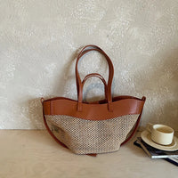 Women Large Faux Straw Woven Market Basket Tote Bag Color Block Drawstring Shoulder Crossbody Purse Summer Beach Vacation 2026