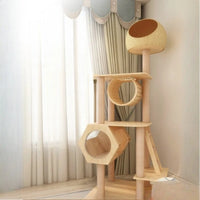 Multi-Level Cat Tower House with Scratcher Wooden Cat Tower Luxury Villa Modern Accessories Rascadora Para Gato Things for Cats