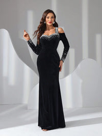 TOLEEN Women'S Elegant Velvet Dress with Bow Tie Backless Design 2024 New Luxury Diamond Formal Party Evening Prom Maxi Dresses
