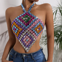2026 New Arrival Summer Music Festival Rhinestone Crop Top Sexy Backless Crystal Gemstones Halter Neck Top
