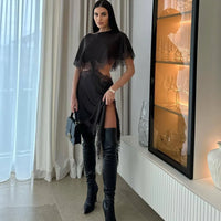 Lace Dress Asymmetrical Satin Dresses for Woman Summer Black Green Midi Vestido Elegant Party Hollow Out Evening Gowns