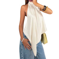 Sexy Solid Satin Vests for Women Summer Elegant Sleeveless Asymmetrical Halter Loose Vests 2026 Lady Vacation Party Chic Tanks