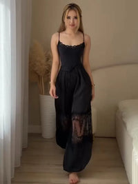 Lace Patchwork Lantern Pants Woman Solid Color High Waist Lace up Perspective Casual Trousers Versatile Women'S New Long Pants