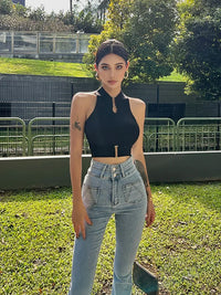 2025 Women Sexy Tank Tops Chic Y2K Tops Halter off Shoulder Tops Crop Elastic Solid Tank for Women Summer