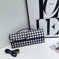 Women'S Checkered Woven Clutch Bag Gold Knot Clasp Convertible Strap Multi-Color