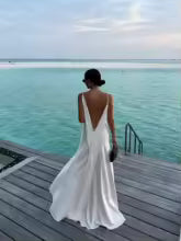 Robe Longue Satinée Blanche Femme Fendue