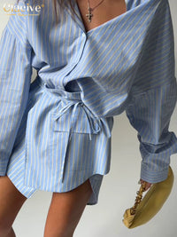 Ensemble 2 Pièces Femme Rayures Bleues – Chemise & Jupe Chic