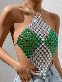 Sexy Y2K Clothes Metal Rhinestone Crop Top Women Summer See through Body Beach Halter Tank Top Club Party Sleeveless Tops Outfit