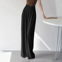 Slim Wide Leg Pants Women'S Drapey Suiting Fabric High Waist Long Pants Straight Cut Trousers Korean Style Casual Fashion