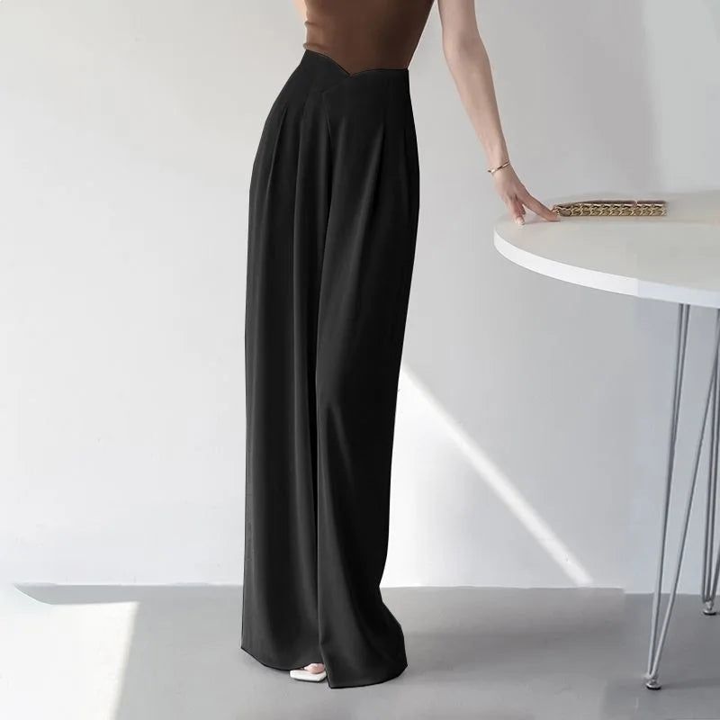 Slim Wide Leg Pants Women'S Drapey Suiting Fabric High Waist Long Pants Straight Cut Trousers Korean Style Casual Fashion
