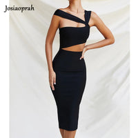 Josiaoprah Autumn Winter Midi Dress Women Bodycon Bandage Hollow Out Nightclub Dresses Elegant Sleeveless Sexy Party Club Dress