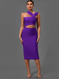 Summer One Shoulder Cut Out Midi Bodycon Dress for Women Bandage Dress Purple Elegant Cocktail Evening Night Out Party Dress Sex