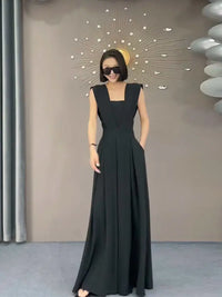 2022 Summer Black Suit Women'S Summer Thin Fashion V-Neck Sleeveless Waist Solid Wide Leg Jumpsuit