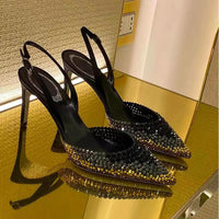 Star Style Gradient Rhinestones Pointed Toe Stiletto High Heels Women Sandals Fashion Spring Summer Slingbacks Party Prom Shoes