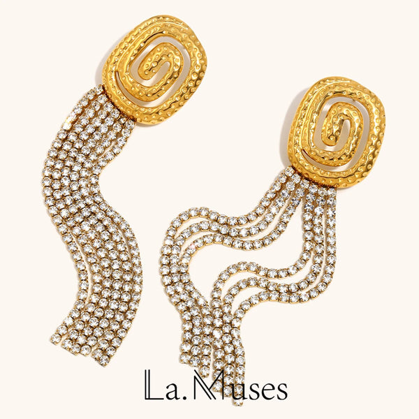 La. Muses Sparkling Cubic Zirconia Tassel Chain Stainless Steel Women'S Earrings Advanced Waterproof Jewelry Gifts