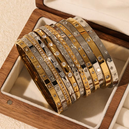 Exquisite PVD 18K Gold Plated High Quality Polished Stainless Steel anti Tarnish Bangles Luxury Zircon Bracelet for Women Daily