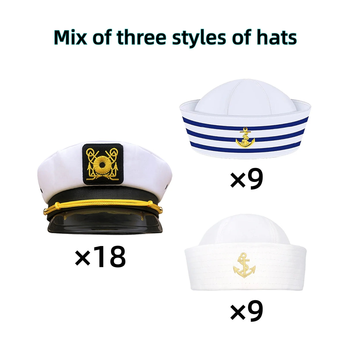4-72PCS Captain Hats Adjustable White Sailors Hats Bachelorette Party Caps for Wedding Yacht Rock Theme Party Photo Props