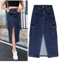 Women Denim Skirt Casual Slim Fit Midi Length Solid Pockets High Waist Pockets Skirts Wrap Hip Shinny Lady Streetwear Summer