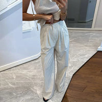 New Women'S Summer Commuting Outfits Fashion Asymmetrical Sleeveless Top + Pants 2 Piece Casual Striped Printed Straight Suits