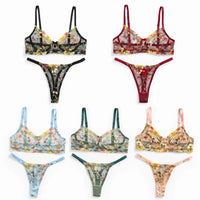 2-Piece Fashion Floral Lingerie Set Sheer Embroidery Underwear Intimates Versatile Underwire Push-Up Bra Panty Set for Lady Girl