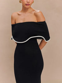 Patchwork Sexy Strapless Ruffles Women Midi Dress Black Backless High Waist Dress Spring Slim Elegant Party Clubwear