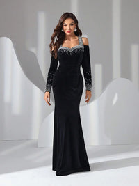 TOLEEN Women'S Elegant Velvet Dress with Bow Tie Backless Design 2024 New Luxury Diamond Formal Party Evening Prom Maxi Dresses