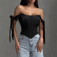 Bandage White Corset Top Women Elegant Black Satin Bustier Fishbone Zip Sexy Sleeveless Streetwear Fashion Summer Blue Clothes