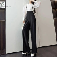 Summer Female Queen Casual Versatile High Waisted Overalls with Suspenders Wide Leg Pantsfor Women Daily Wear