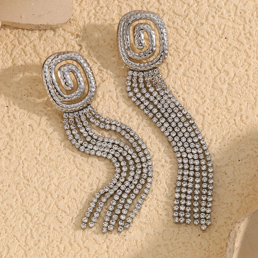 La. Muses Sparkling Cubic Zirconia Tassel Chain Stainless Steel Women'S Earrings Advanced Waterproof Jewelry Gifts