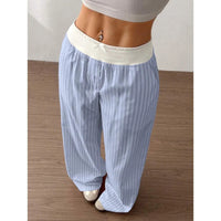 2026 Women'S Fashion Striped Wide-Leg Pants Elastic Waist Casual Daily Wear Stylish Soft Fabric Relaxed Fit Versatile Long Pants