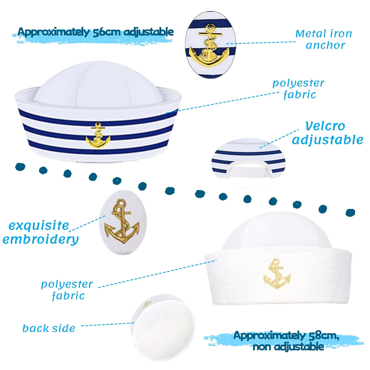 4-72PCS Captain Hats Adjustable White Sailors Hats Bachelorette Party Caps for Wedding Yacht Rock Theme Party Photo Props