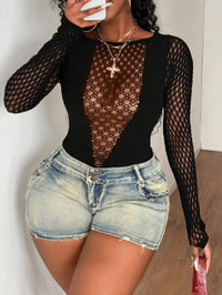 Women'S plus Size Sexy Bodysuit Hollow Out Long Sleeve Bodycon Stretchy Slim Fit Bodysuit Sexy Club Party Street Outfit