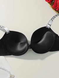 Popular Sexy Letter Underwire Push up Bra Lingerie Set for Women 2 Piece Solid Underwear Comfort Knit Strap
