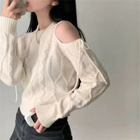Off Shoulder Sweater Women – Lace Up Knit