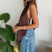 Sexy Solid Satin Vests for Women Summer Elegant Sleeveless Asymmetrical Halter Loose Vests 2026 Lady Vacation Party Chic Tanks